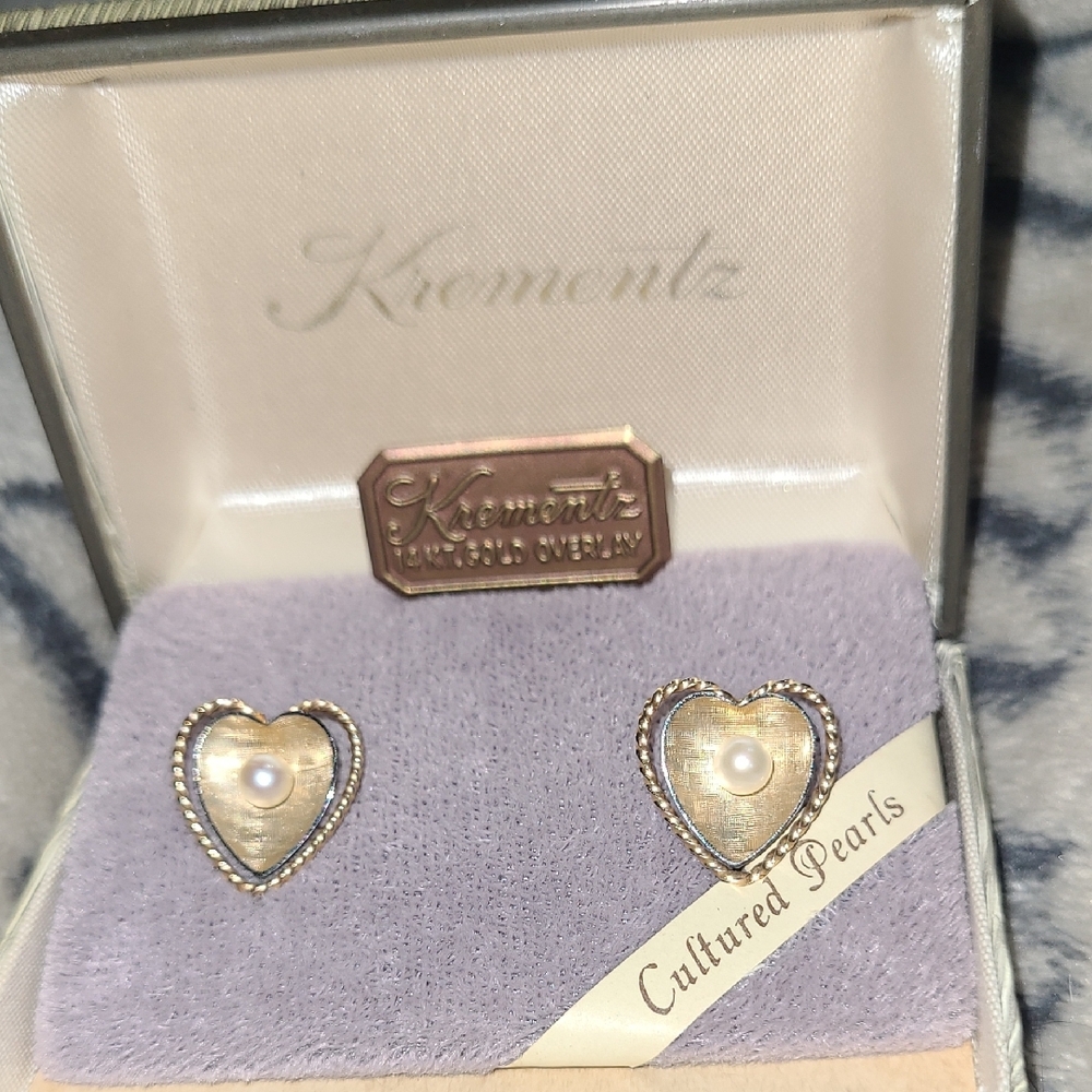 Gold Heart Pearl Earrings